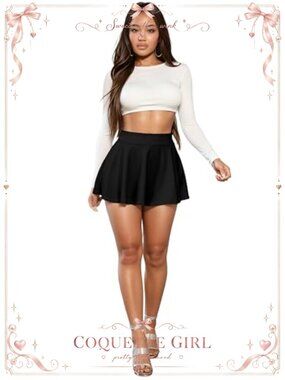 Womens Stretch Nylon Ponte Mini Skater Skirt Flared A-Line High Rise